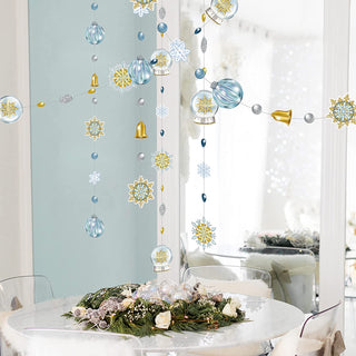 Snowflake and Snow Globes Christmas Garlands in Gold, Blue and White 