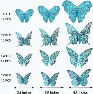 3D Teal Blue Butterfly Wall Decal (Teal Blue B) (48pcs) 6