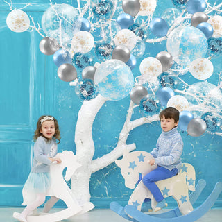 Christmas Snowflake Balloon and Garland in Gold Blue White (50 pcs)