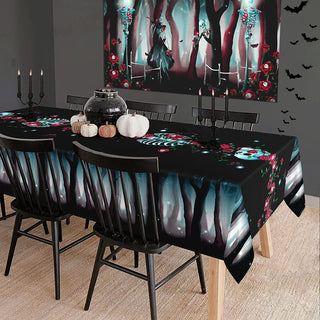 9x5 ft Fabric Tablecloth Rose Skeleton Party for Halloween 6