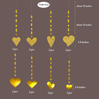 16pcs Glitter Gold Heart Garland Decorations Hanging Heart Streamer 6