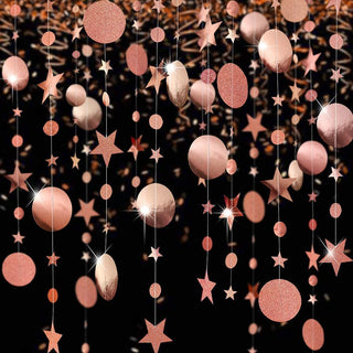 New Year Decor Rose Gold Garland with Circle Dot & Twinkle Star (39Ft) 4