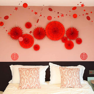 12pcs Chinese New Year Tissue Pompom Paper Fan Decor 6
