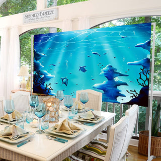 5x3 ft Fabric Blue Under The Sea Backdrop for Ocean Party Decoration 6