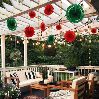Red Green Hanging Tissue Paper Fan Pompom 7