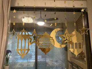 Islamic Gold Star Crescent Moon Lantern Ramadan Garland 7