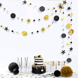 Glitter Black Gold Party Decorations Moon Star Garland 7