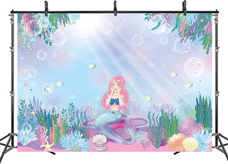 Mermaid Party Backdrop 3x5 ft Fabric 7