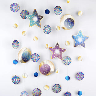 Ramadan Garland with Lantern Crescent Star in Purple, Blue & Gold 5