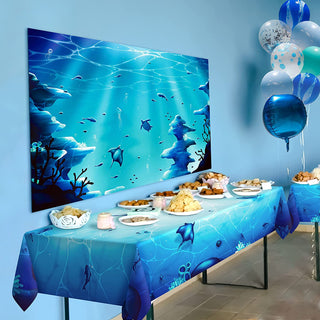5x3 ft Fabric Blue Under The Sea Backdrop for Ocean Party Decoration 7
