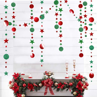 Circle Star Christmas Garland in Green & Red & Glitter 3pcs 