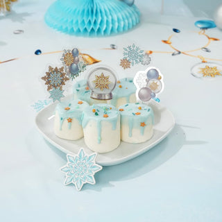 Snowflakes Cupcake Toppers Set in Gold, Blue and White (32pc) 7