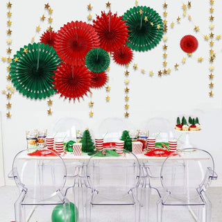 Red Green Hanging Tissue Paper Fan Pompom 8