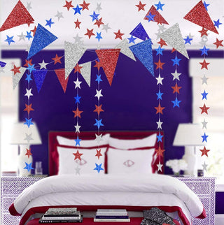 4pcs Red Blue White/Silver Star Garland Triangle Pennant Banner 8