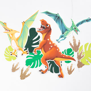 Colorful Dinosaur Garland with Monstera Leaves and Dinosaur Footprint (6 pcs) 5