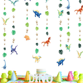 Colorful Dinosaur Garland with Monstera Leaves and Dinosaur Footprint (6 pcs) 1