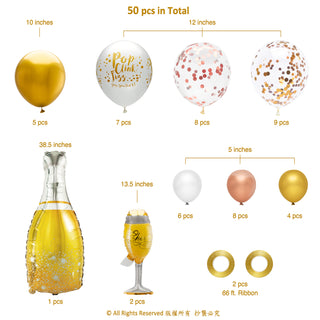 Champagne Bottle Balloons Set Gold Silver Rose Gold (50 pcs) 6