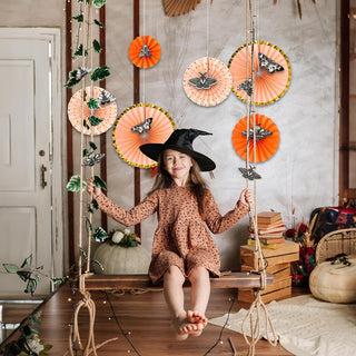 Boho Moth Paper Fans Wall Decorations in Gold Orange Beige (16pcs)  5