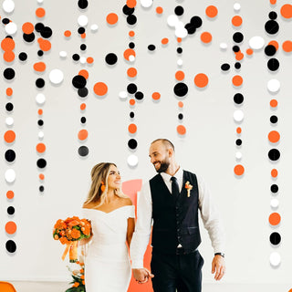 Graduation Polka Dot Paper Garland in Orange, Black & White (46Ft) 3