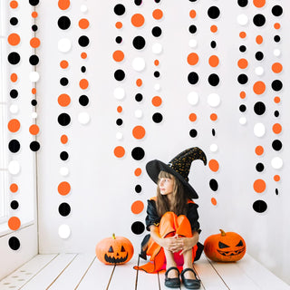 Graduation Polka Dot Paper Garland in Orange, Black & White (46Ft) 5