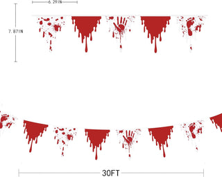Halloween Flag Banner with Red Bloody Handprint & Footprint (32Ft) 2