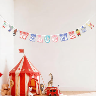 Colorful Circus Party Welcome Banner with Animals