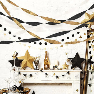 Crepe Paper Streamers Garlands in Black, Gold and White ( 3rolls)  4