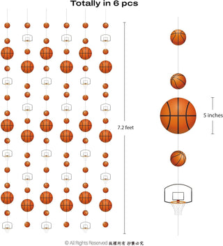 Basketball garland set, six-piece string decorations with hanging hoops and basketballs