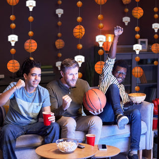 Basketball party decoration garland with mini hoops, basketballs, and a basketball ball