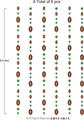 Football 3D garland strand set with hanging brown footballs and green plaid circle links