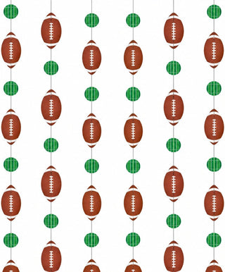 Football garland pattern with brown footballs and green plaid circle connectors