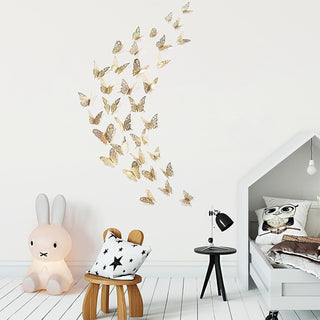 Gold 3D butterfly wall stickers, multiple ornate butterflies with cut-out detail