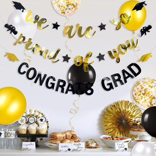 Graduation Party Balloons and Banners Set in Gold and Black (11 pcs) 3