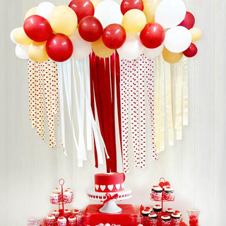 Romantic Balloons and Ribbon Streamers Backdrop with Hearts in Red and Beige (46pcs) 3