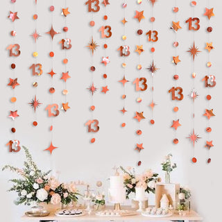 13th Birthday Rose Gold Circle Dot Garland with Twinkle Stars (46Ft) 3