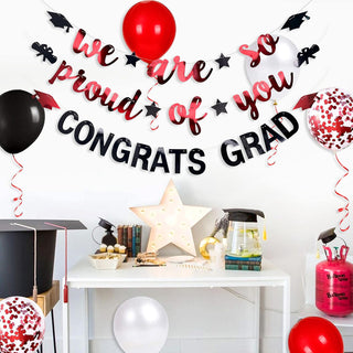 Graduation Party Balloons and Banners Set in Red and Black (11 pcs) 3