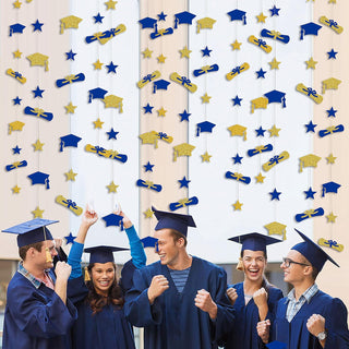 2024 Graduation Hat, Diploma & Star Garland in Navy Blue & Gold (52Ft) 3