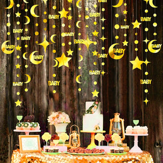 Baby Shower Gold 'Baby' Garland with Stars, Moon & Circle Dots (75ft) 3