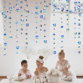 13th Birthday Iridescent Circle Dot Garland with Twinkle Stars (46Ft) 3