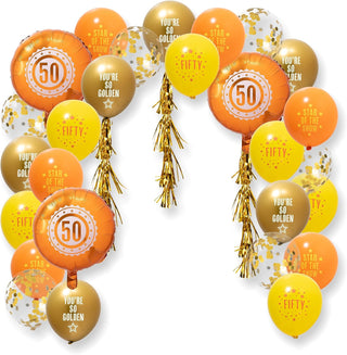 50th Birthday Balloons And Tassels Set in Gold (32pcs) 1