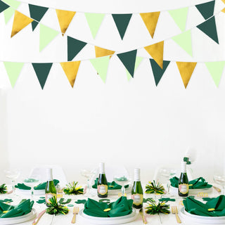 Pennant Bunting Flags in Green and Gold 32ft 4