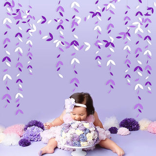 52Ft Purple White Party Decorations Lavender Leaf Garland  4