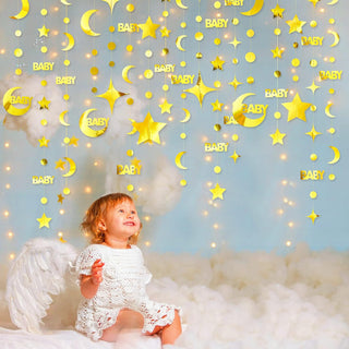 Baby Shower Gold 'Baby' Garland with Stars, Moon & Circle Dots (75ft) 4