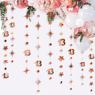 13th Birthday Rose Gold Circle Dot Garland with Twinkle Stars (46Ft) 4