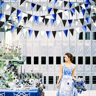 Grad Party Triangle Flag Banner in Navy Blue, Black & Silver(30Ft) 3