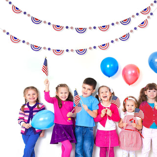 Red, white and blue semicircle banner garland with dotted bead accents, hanging