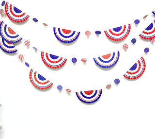 Red, white and blue semicircle banner garland with striped fan cutouts, looped