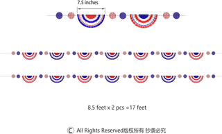 4th July banner garland length 8.5 feet; semicircle flags are 7.5 inches