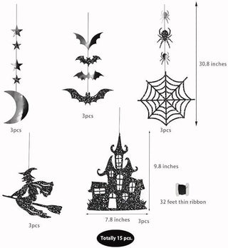 Halloween Glitter Clearance Gothic Witch Hanging Banner Party Supplies (15 Pcs)