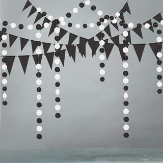 Black White Triangle Flag Banner with Circle Dots Garland (2 Pcs)